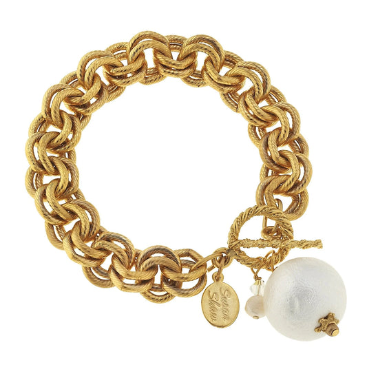 Susan Shaw Double Link Cotton Pearl Bracelet-Gold
