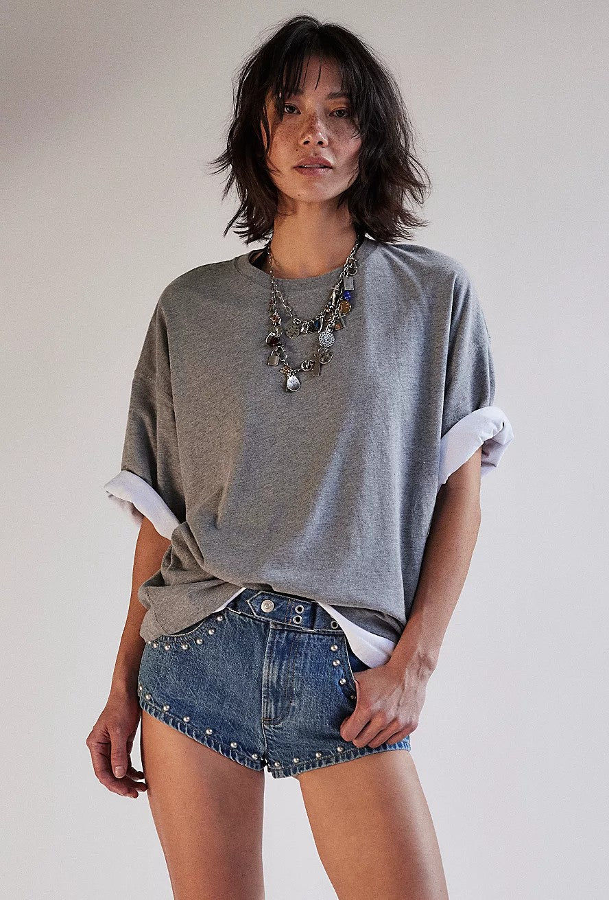 Free People Perfect Oversized Tee-Heather Grey
