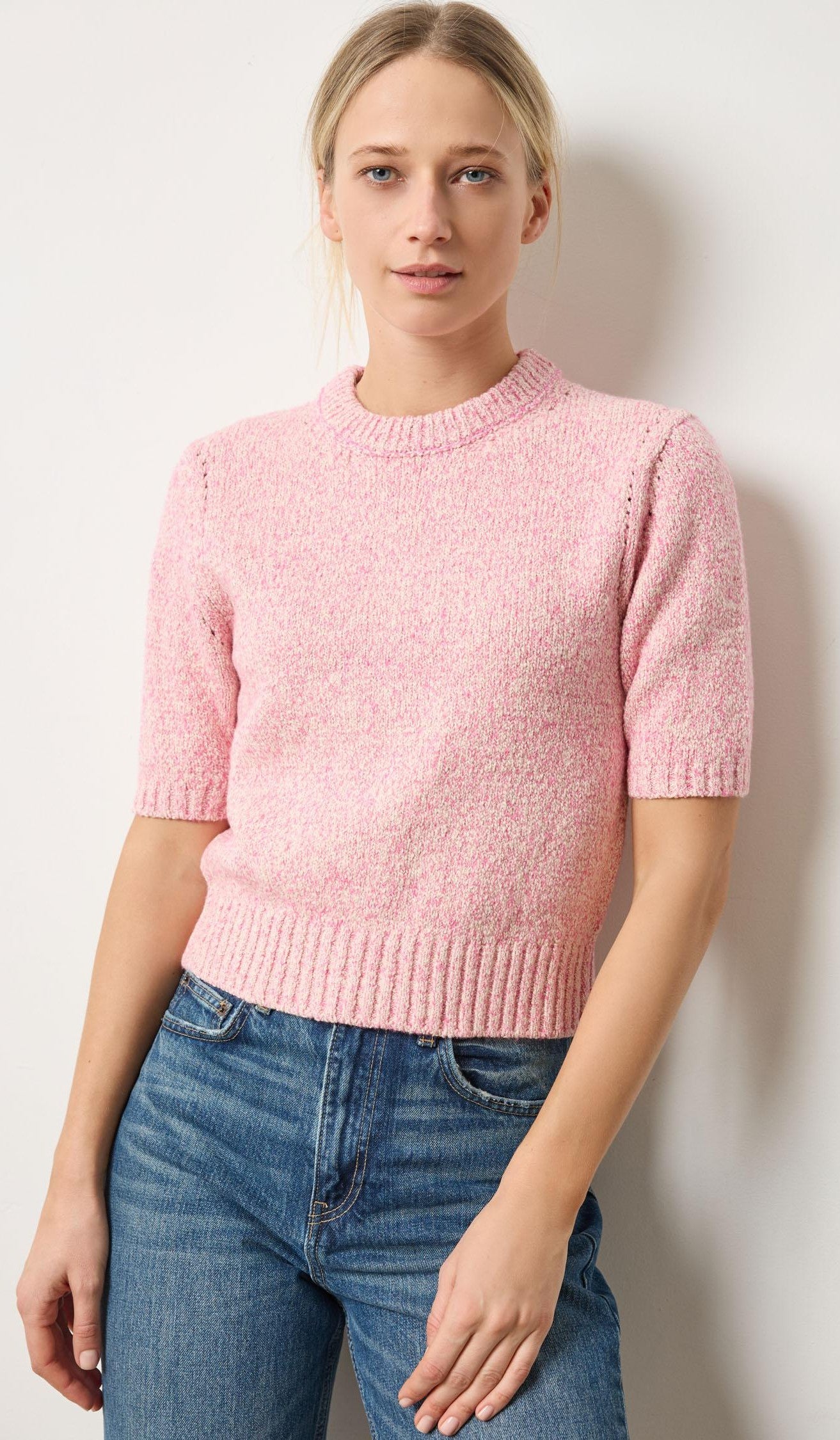 Lilla P Short Sleeve Marled Pullover-Rosebud Marled
