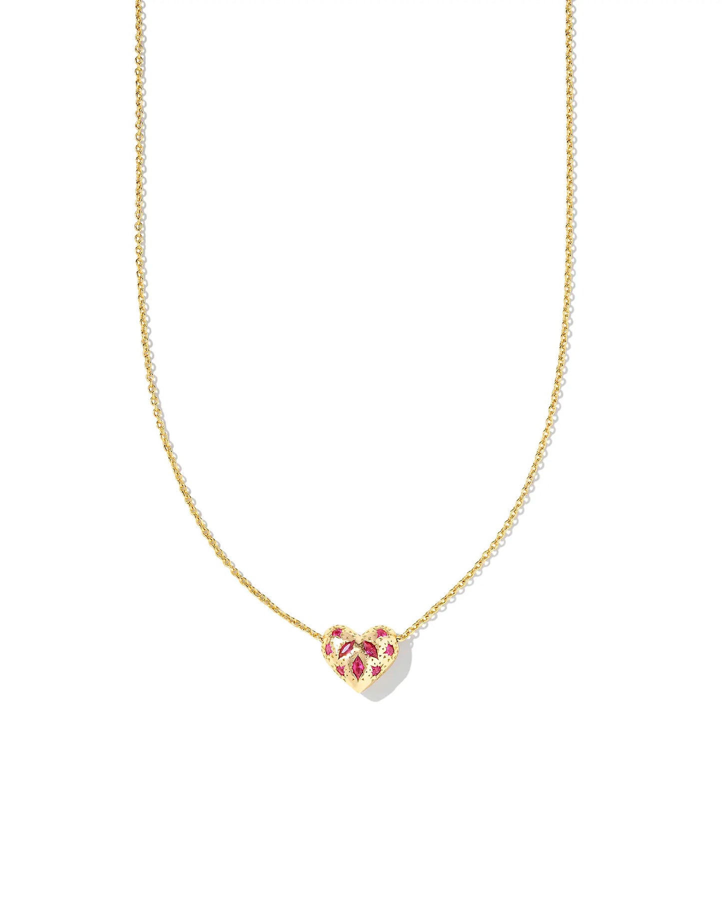 Kendra Scott Holland Heart Pendant Necklace-Gold/Pink Crystal