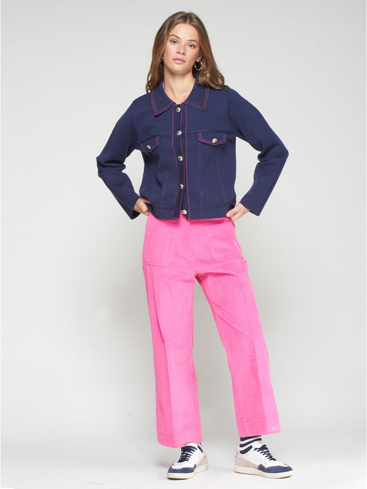 Vilagallo Corduroy Trousers With Front Pockets-Fuchsia