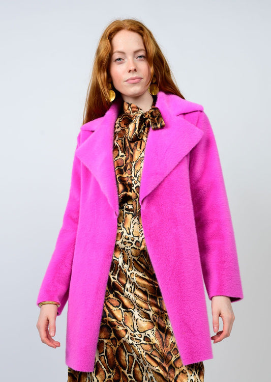 Ivy Jane Faux Fur & Suede Coat-Hot Pink