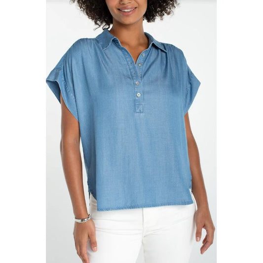 Liverpool Popover Shirt With Shirring-Sunlit Blue