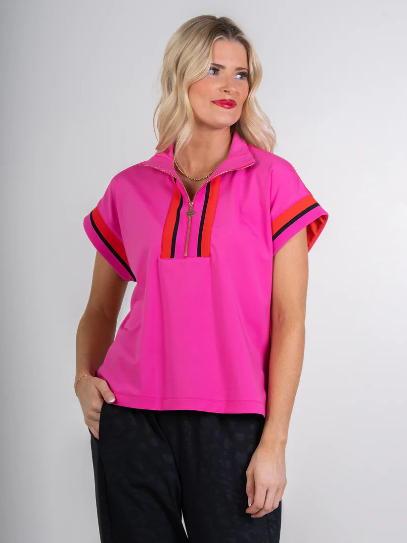 Emily McCarthy Short Sleeve Poppy Pullover-Berry Color Block