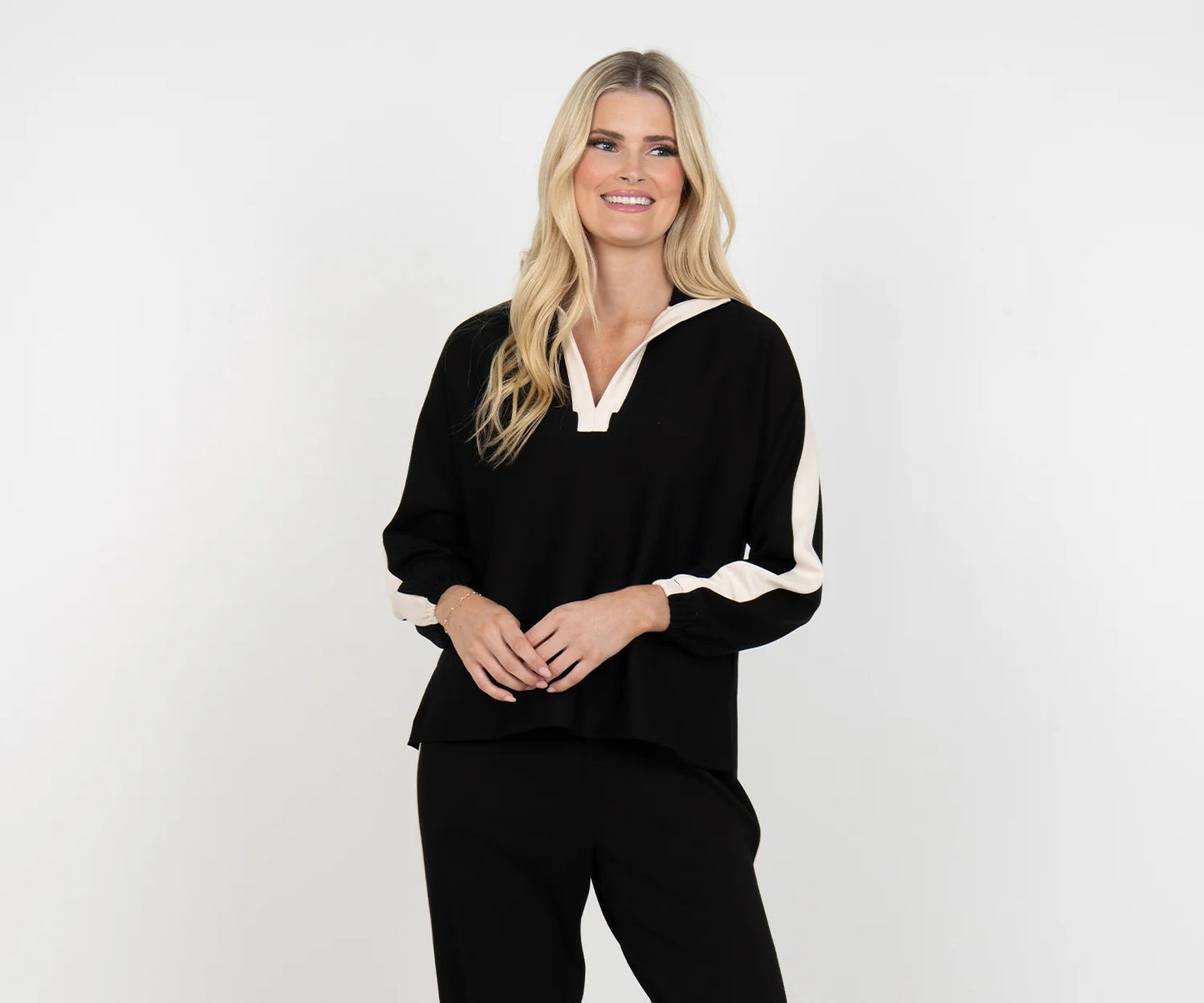 Emily McCarthy Poppy Long Sleeve Top-Midnight Vanilla