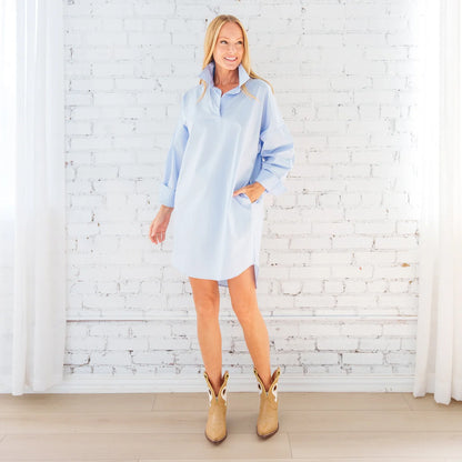 Caryn Lawn Preppy Star Dress-Light Blue