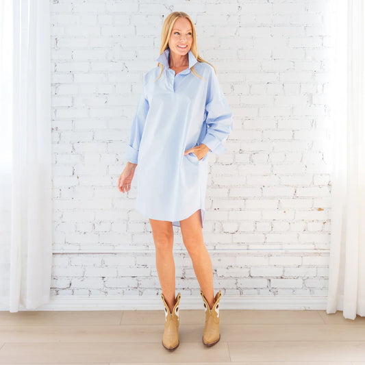 Caryn Lawn Preppy Star Dress-Light Blue