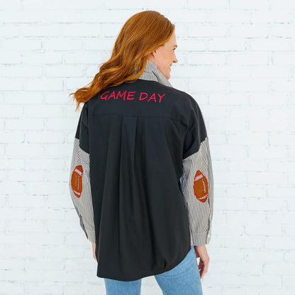 Caryn Lawn Preppy Football Shirt-Black/Red