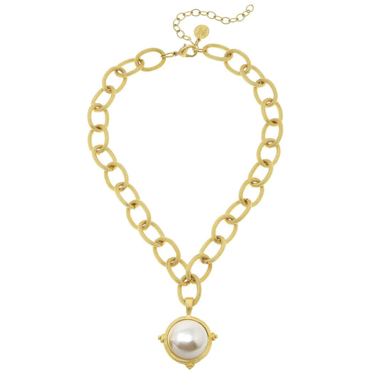 Susan Shaw Pearl Cab Chain Necklace-Gold