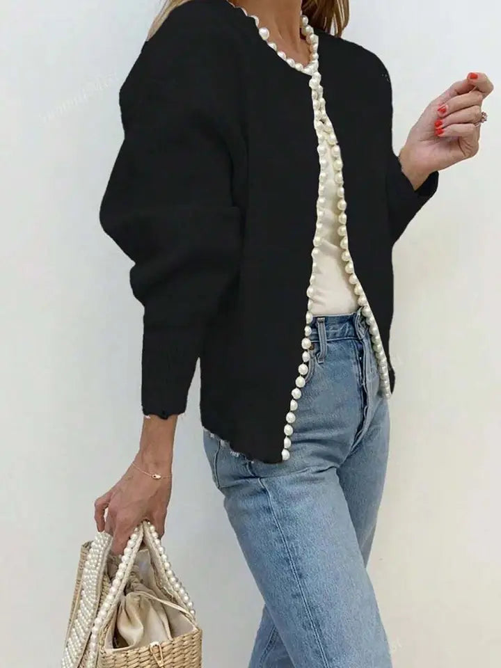 Mccolin Pearl-Trimmed Edge Cardigan