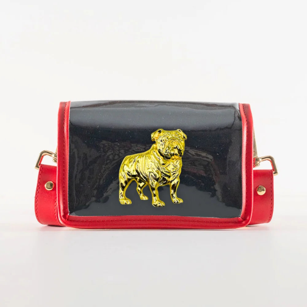 Garland Petite Black Clear Stadium Bag with Bulldog-Red Trim