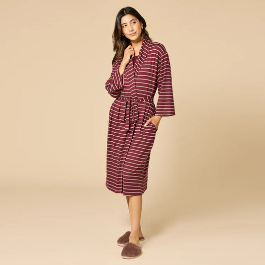 Softies Dream 42" Shawl Robe-Cherry Cola Stripe