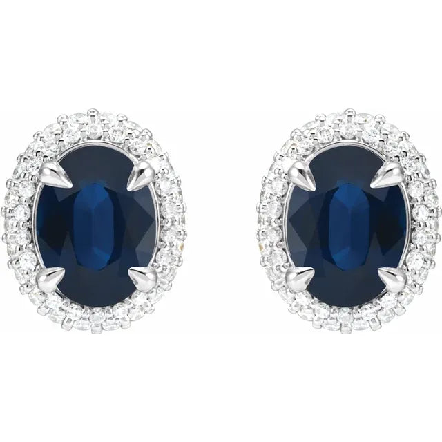 14K White Gold Lab-Grown Blue Sapphire & 1/2 CTW Lab-Grown Diamond Earrings