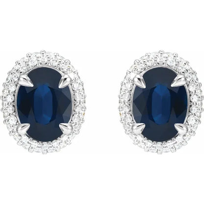 14K White Gold Lab-Grown Blue Sapphire & 1/2 CTW Lab-Grown Diamond Earrings