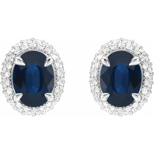 14K White Gold Lab-Grown Blue Sapphire & 1/2 CTW Lab-Grown Diamond Earrings