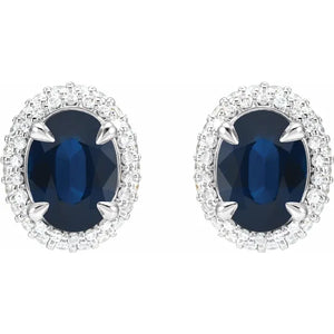 14K White Gold Lab-Grown Blue Sapphire & 1/2 CTW Lab-Grown Diamond Earrings