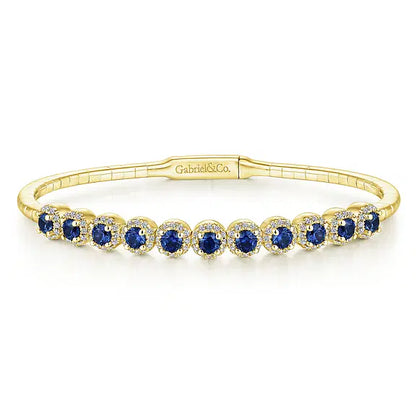 Gabriel1kt Yellow Gold Round Sapphire and Diamond Halo Bangle