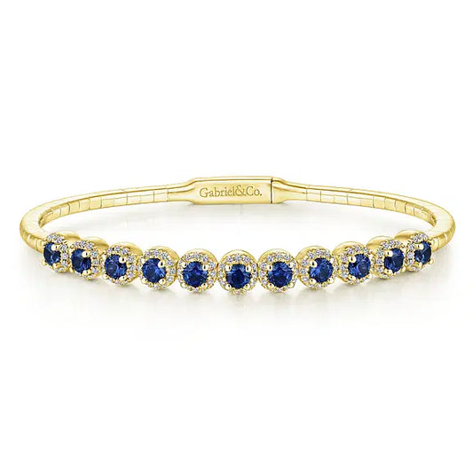 Gabriel1kt Yellow Gold Round Sapphire and Diamond Halo Bangle