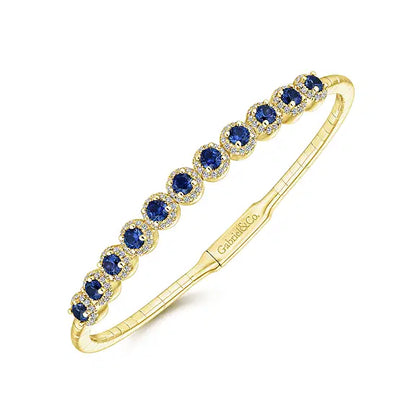 Gabriel1kt Yellow Gold Round Sapphire and Diamond Halo Bangle