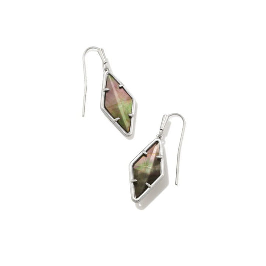 Kendra Scott Kinsley Drop Earrings Silver and Black Mother of Pearl