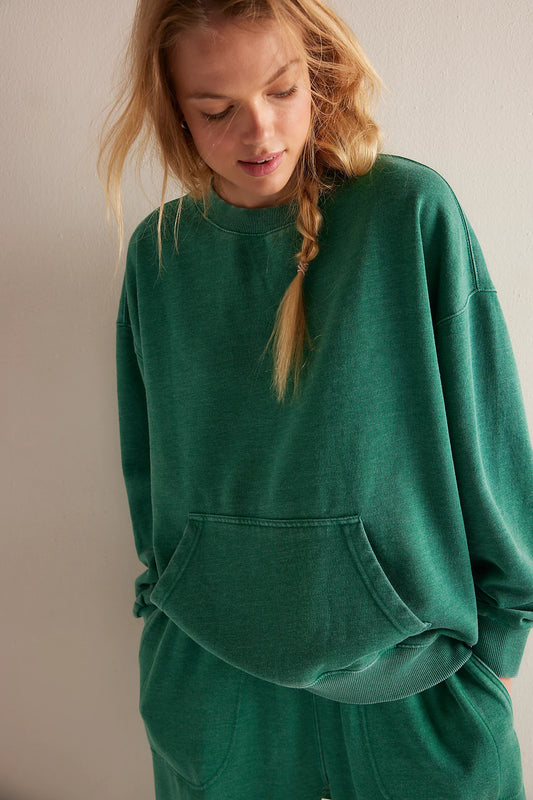 Free People Slow It Down Pullover-Rainforest Moss