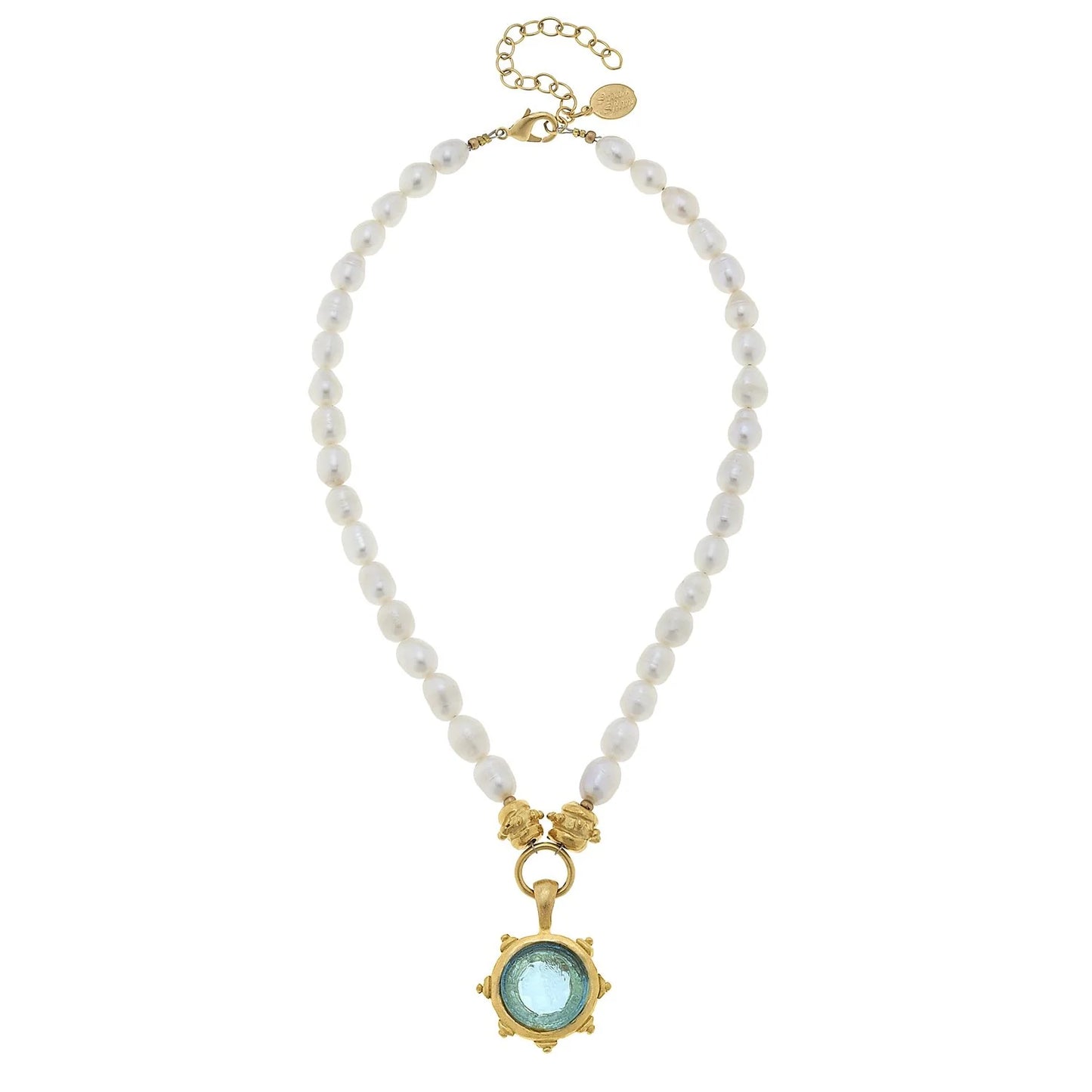 Ssan Shaw Small Aqua Fleur Venetian Glass, Freshwater Pearl Necklace