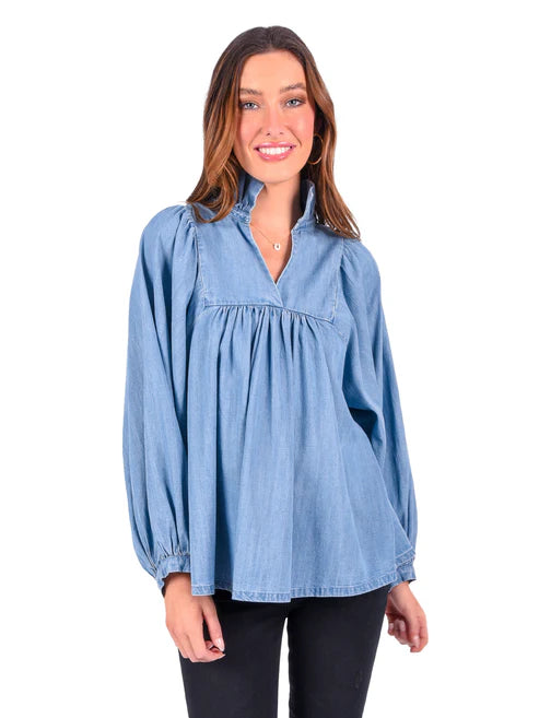 Emily McCarthy Stella Top-Blue Chambray