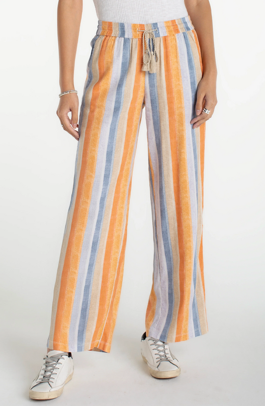 Liverpool Pull On Drawstring Wide Leg Pant-Multi Stripe