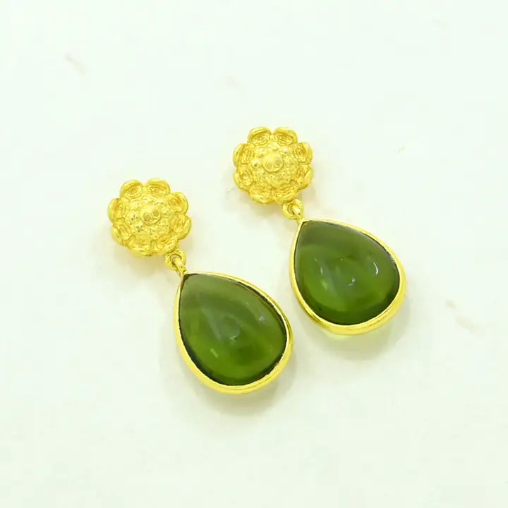 Sunflower Earrings-Gold/Green Tourmaline