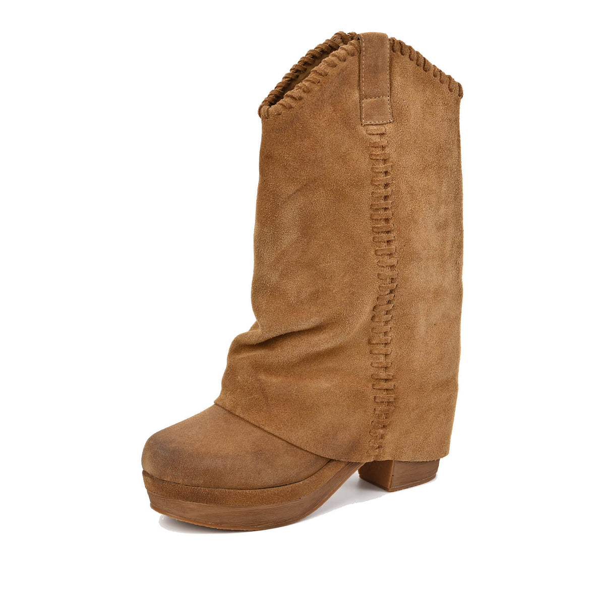 Antelope R39 Talia Fold Over Boots Mid-Calf Suede Platform-Taupe