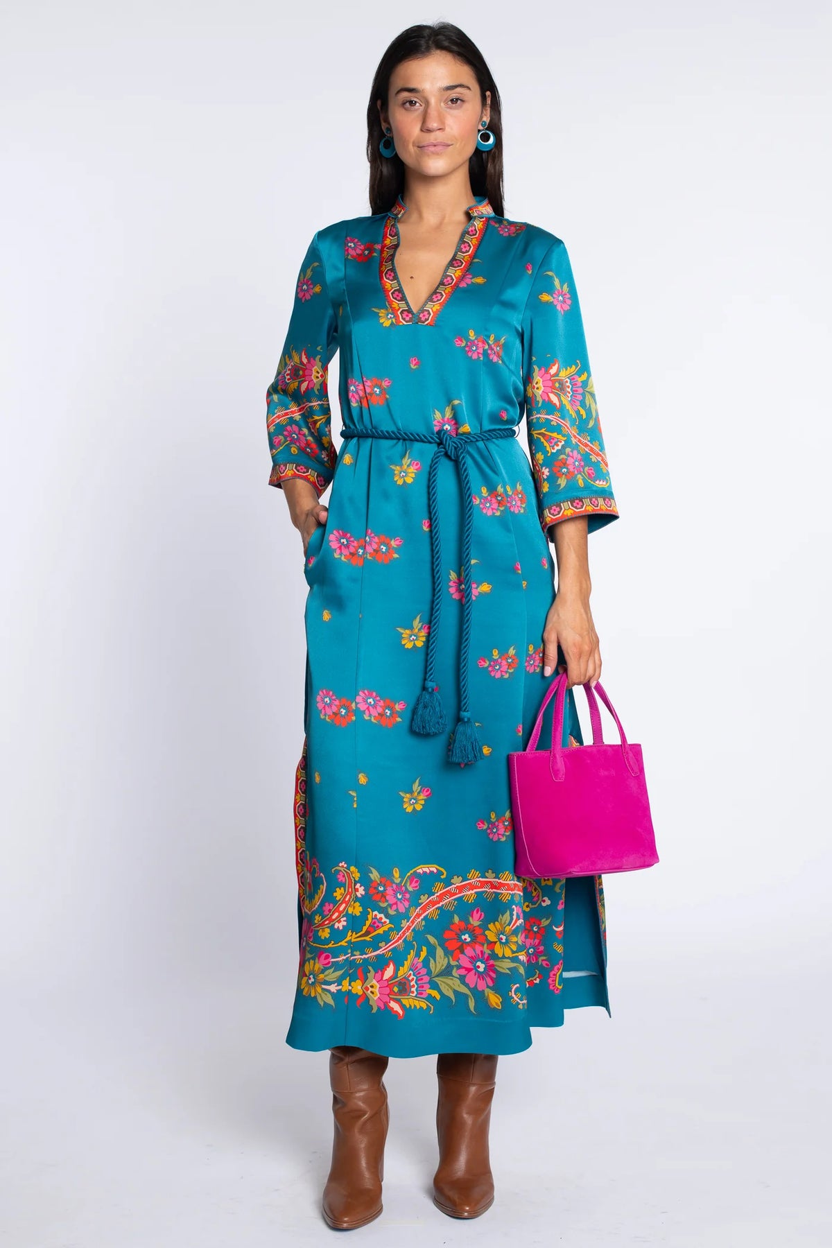 Elizabeth James Talia Dress-Teal Scroll