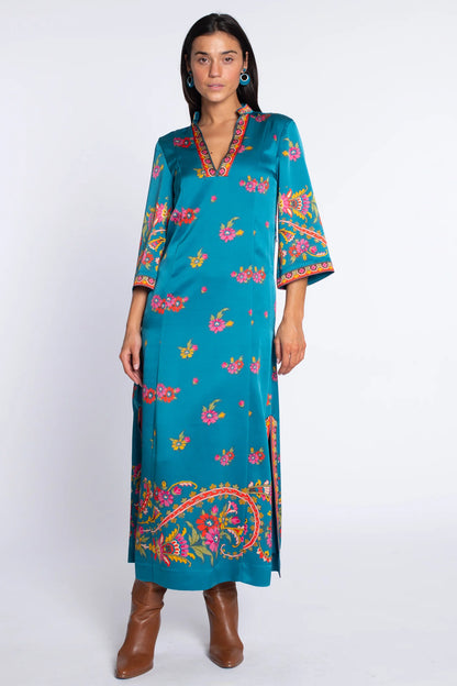 Elizabeth James Talia Dress-Teal Scroll