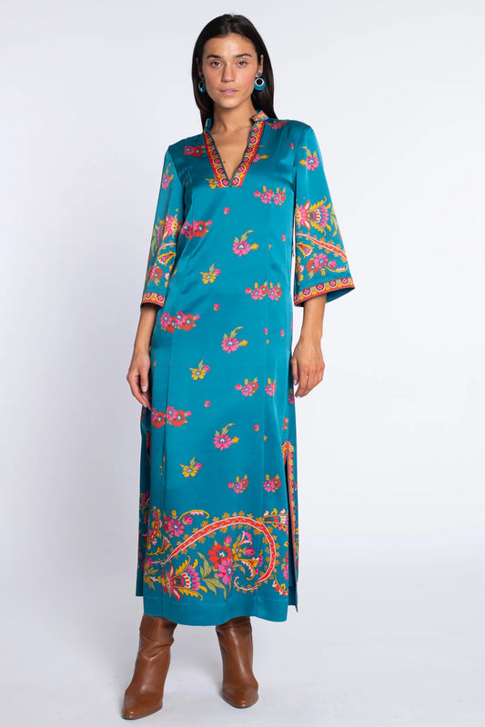 Elizabeth James Talia Dress-Teal Scroll