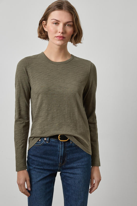 Lilla P Long Sleeve Crewneck Tee-Olive