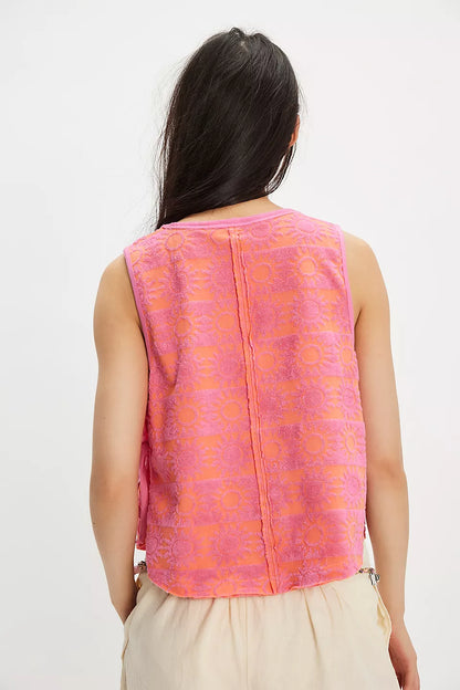 Free People Towel Terry Top- Pink Combo