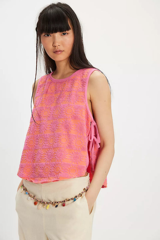 Free People Towel Terry Top- Pink Combo