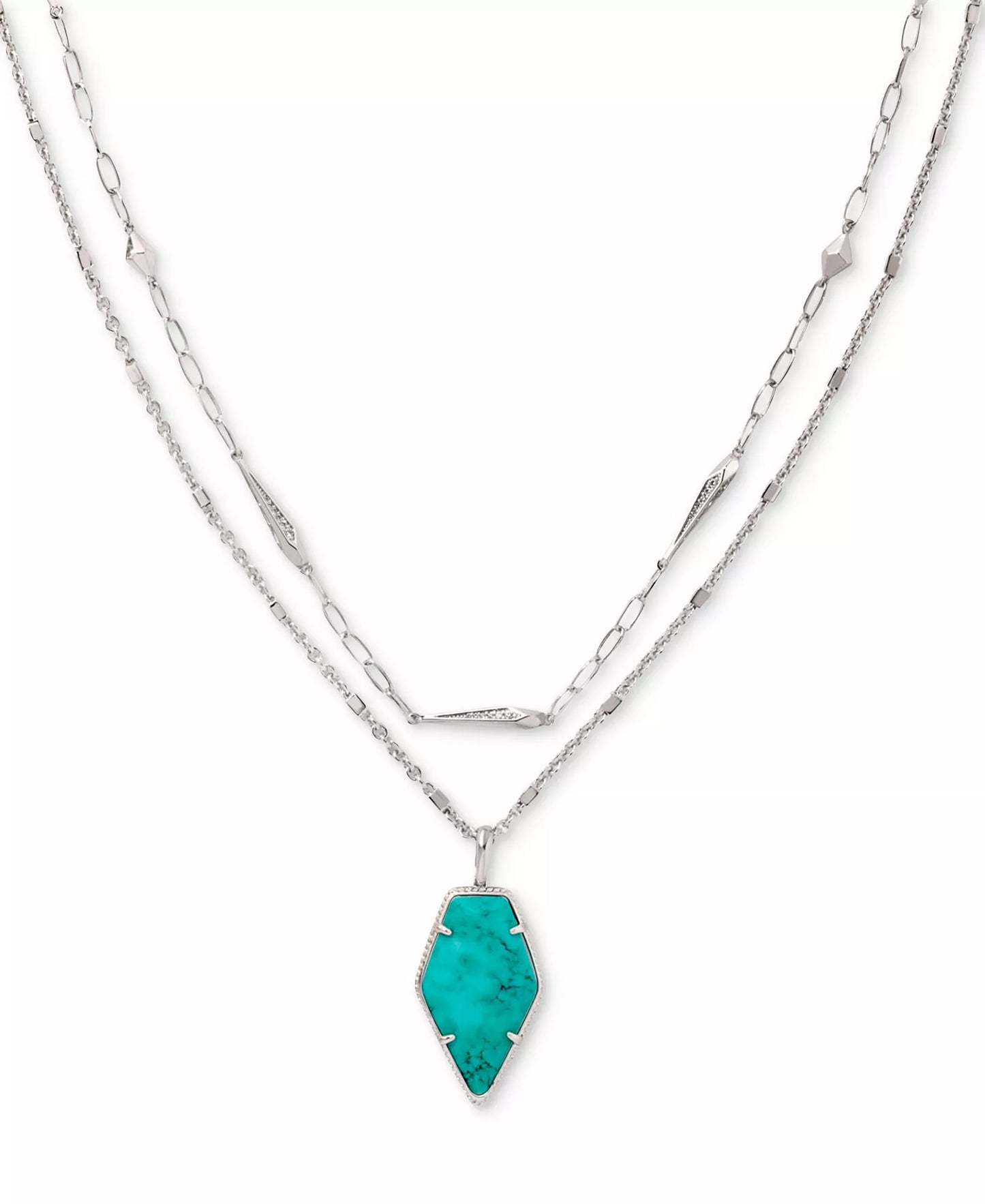 Kendra Scott Framed Tessa Multistrand Necklace-Rhodium/Turquoise