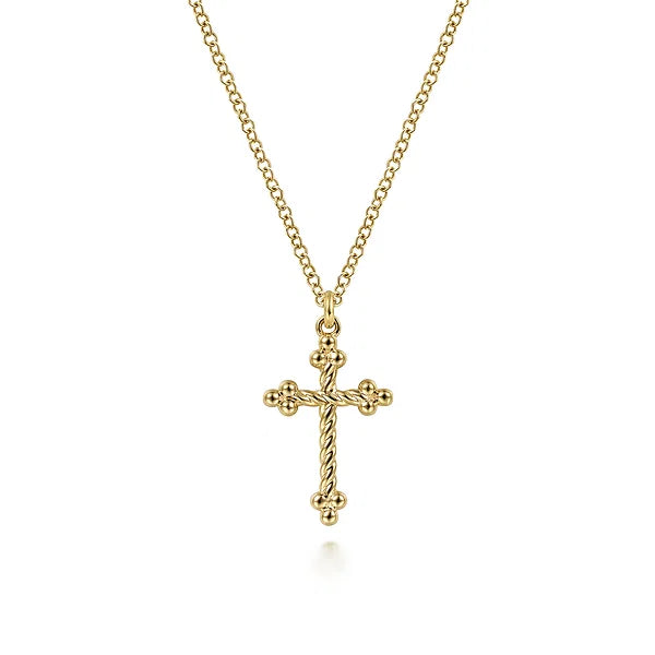 Gabriel 14kt Yellow Gold Twisted Rope Cross Necklace