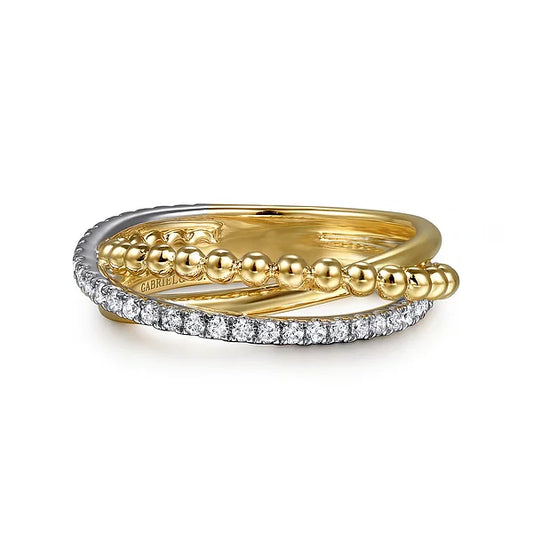 Gabriel 14kt White/14kt Yellow Gold/Diamond Criss Cross Ring