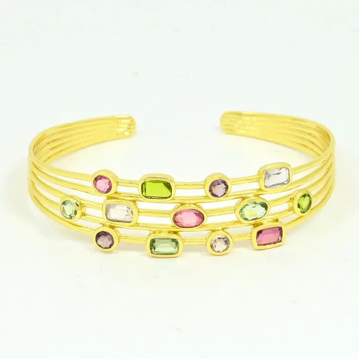 Twyla Bangle-Gold/Multicolor Gemstones