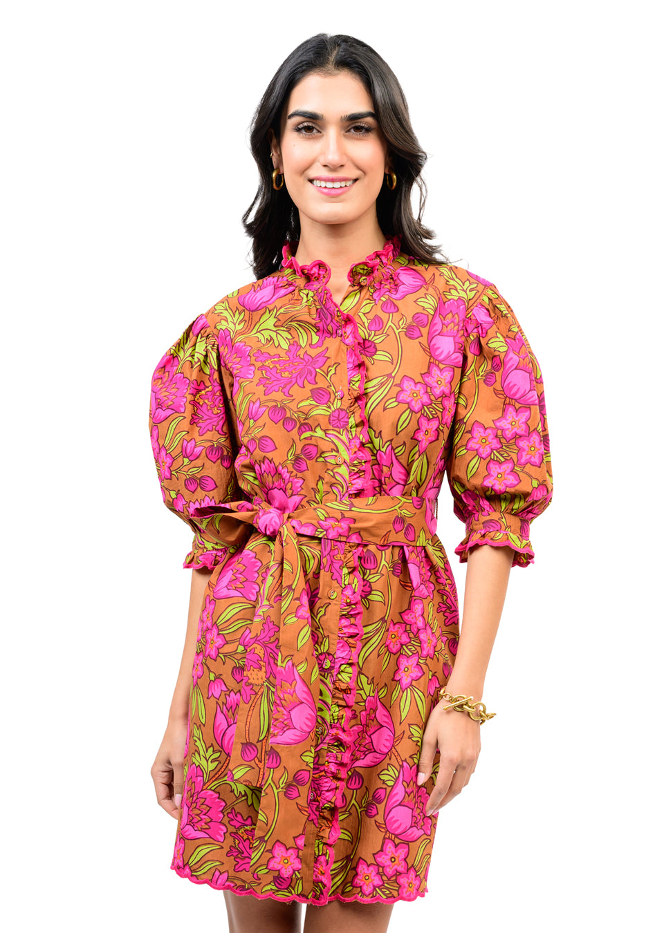 Uncle Frank Tucked Front A-Line Dress-Brown