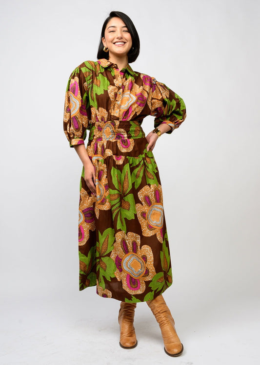Uncle Frank Big Blooms Print Dress-Brown