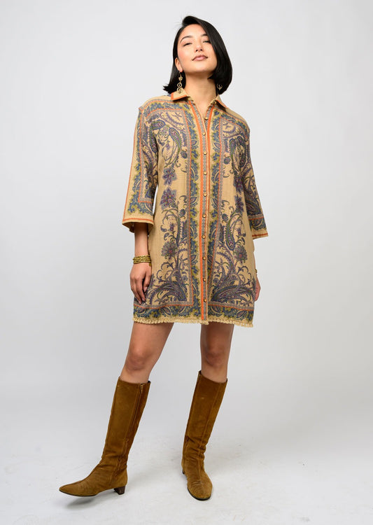 Uncle Frank Paisley Border Shirtdress-Camel