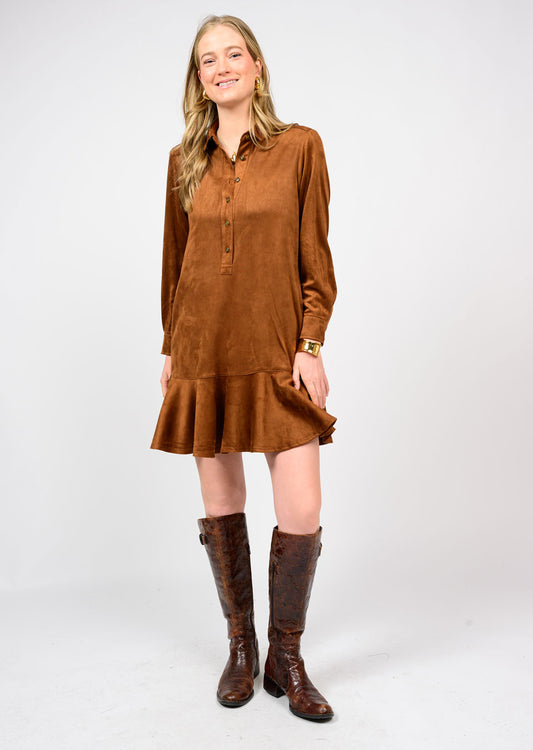 Uncle Frank Faux Suede Swing Shirtdress-Chestnut