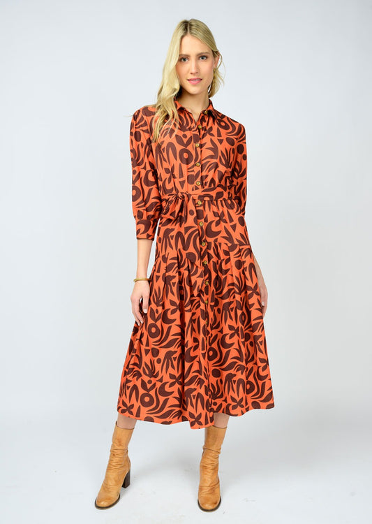 Uncle Frank Native Print Shirtdress-Rust