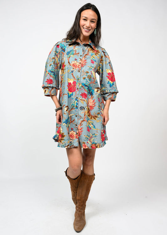Uncle Frank Ruffled Edges Dress-Slate Corduroy