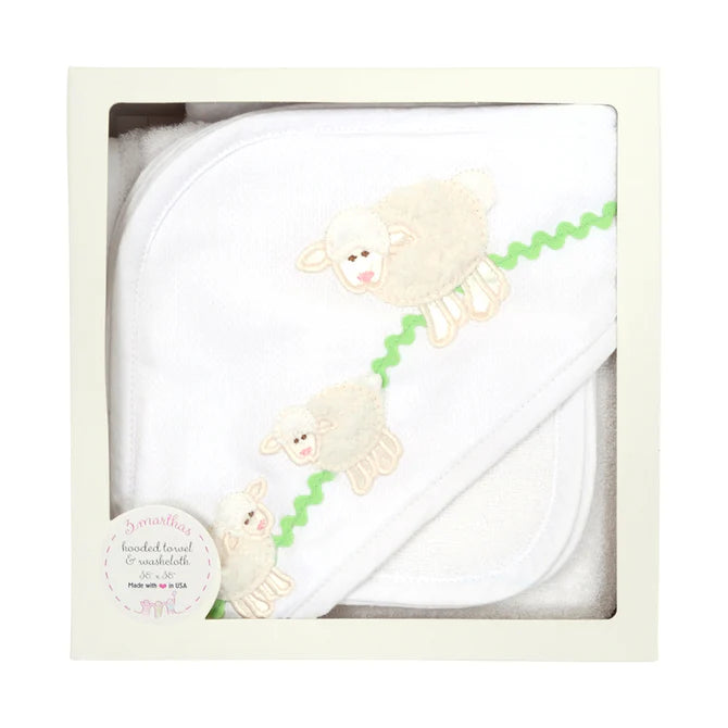 3 Marthas White Lamb Hooded Towel Set