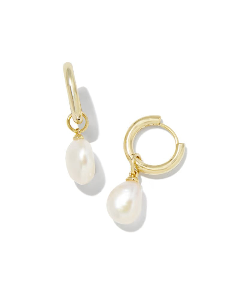 Kendra Scott Willa Pearl Huggie Earrings-Gold