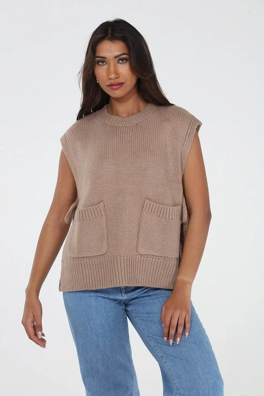 Rain & Rose Wren Knit Vest-Beige