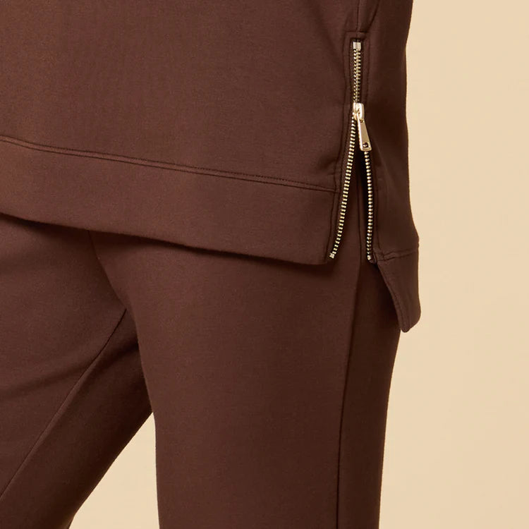 Softies Dream Tech Side Zip Crew Tunic With Long Pant-Espresso